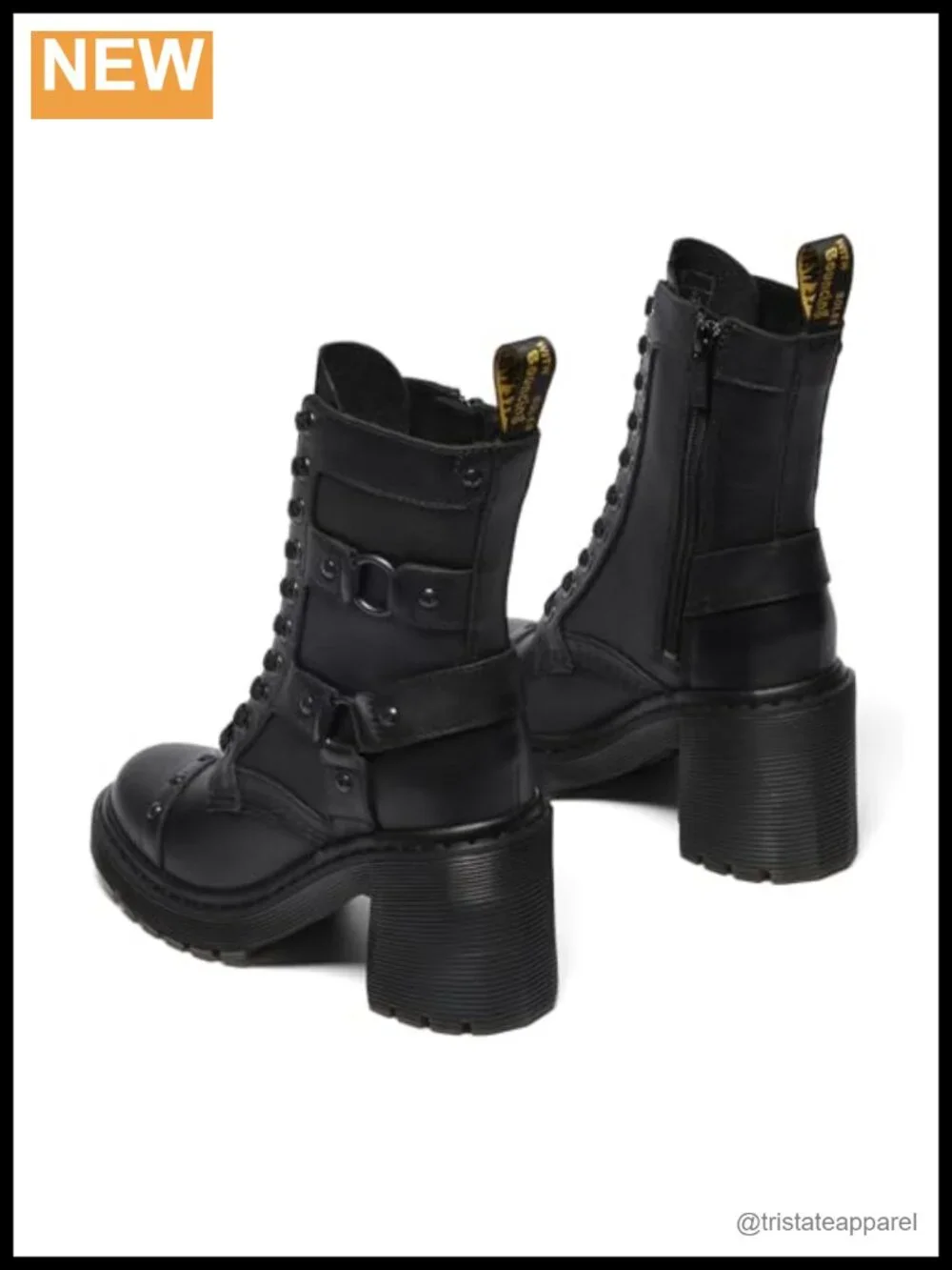 Women's Leather Ankle Boots Flare Heel Harness Zip, Gothic Style
